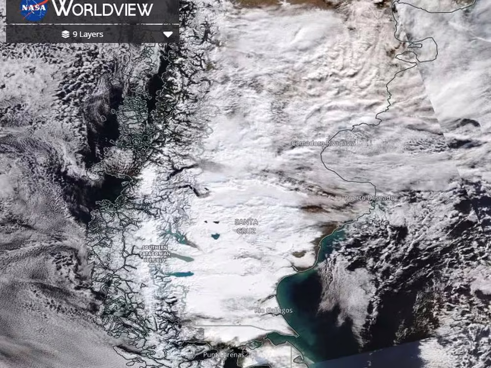 La NASA revela imágenes satelitales de la Patagonia argentina y chilena completamente nevada
