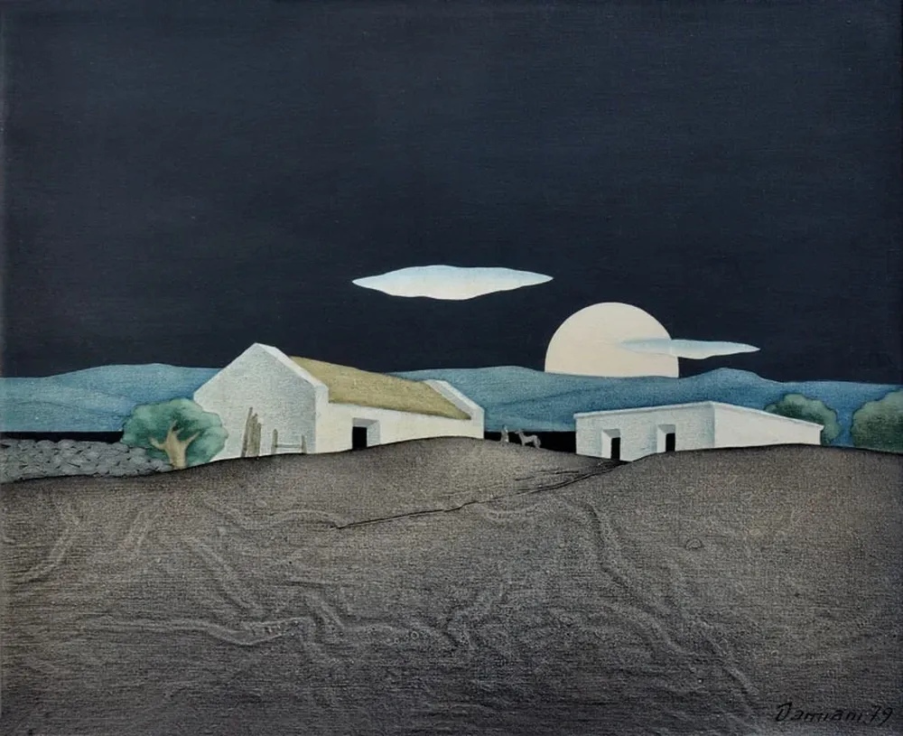 Estancia y luna, un óleo de de Jorge Damiani