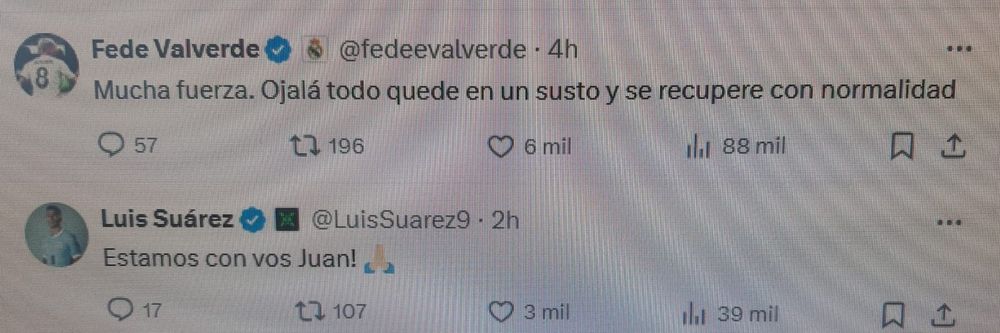 Federico Valverde y Luis Su&aacute;rez, de la selecci&oacute;n de Uruguay, enviaron sus mensajes a Juan Izquierdo
