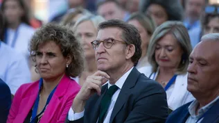 La portavoz del PP en el Parlamento Europeo, Dolors Montserrat y el presidente del PP, Alberto Núñez Feijóo.
