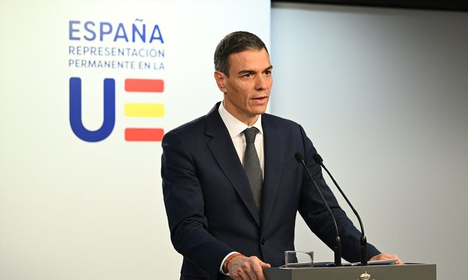 El presidente del Gobierno, Pedro Sánchez, en rueda de prensa tras el Consejo Europeo extraordinario.