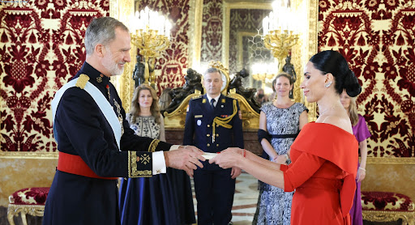 Rey Felipe VI y embajadora de serbia Irene Sarac