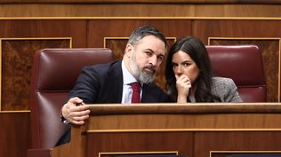 El presidente de Vox, Santiago Abascal y la portavoz del partido, Pepa Millán. EUROPA PRESS