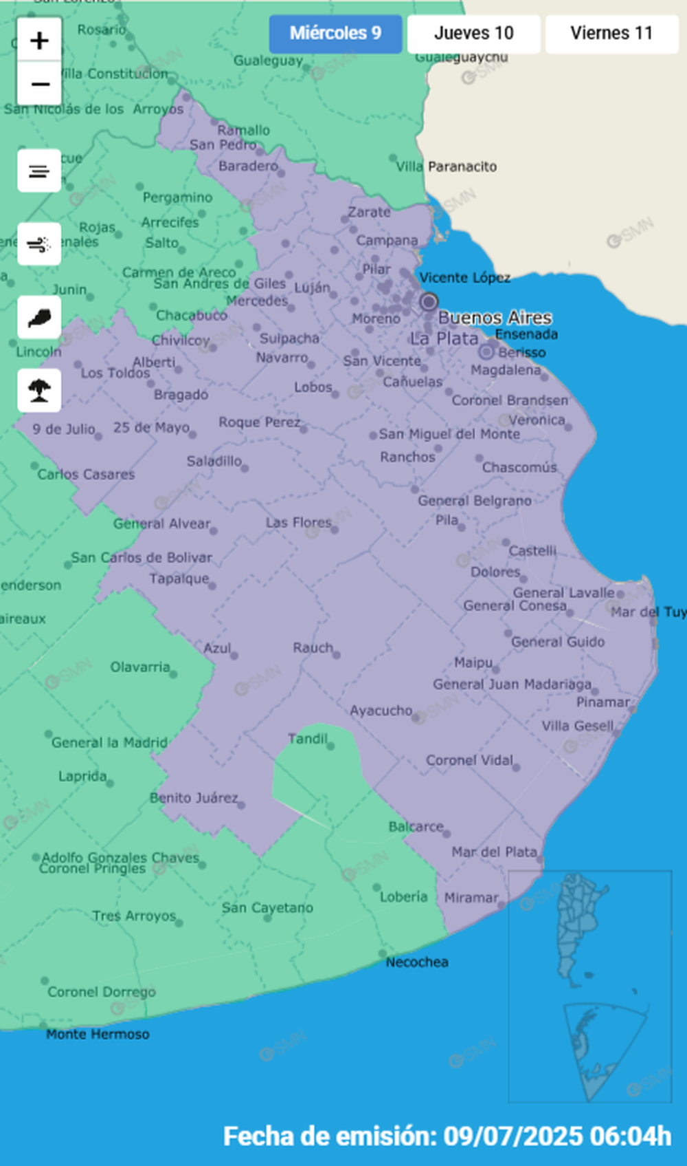 &Aacute;reas bajo alerta violeta por presencia de niebla - SMN