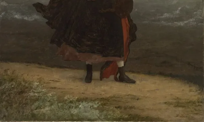 Una pintura evocadora que representa una figura mirando hacia la distancia, simbolizando la reflexión y la incertidumbre. Mirar más allá de lo conocido y cuestionar las certezas establecidas puede conducir a innovaciones significativas y cambios revolucionarios en los negocios y la tecnología