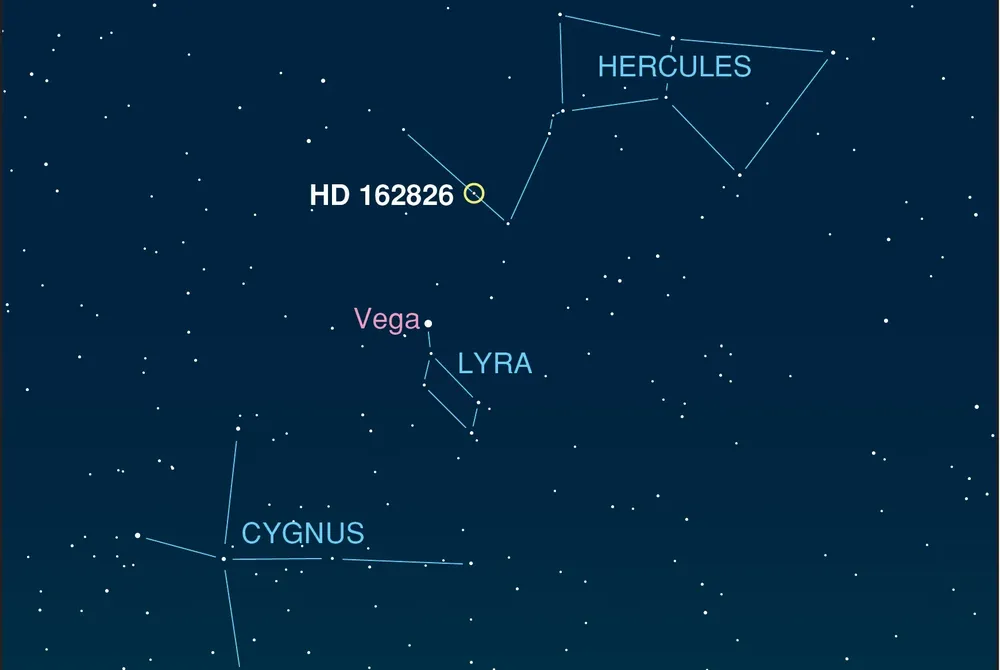 Mapa estelar para encontrar al hermano del Sol, HD 162826, usando binoculares