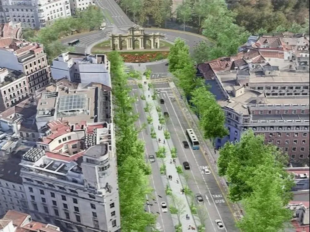 Recreación del bulevar peatonal, entre Cibeles y la Puerta de Alcalá.