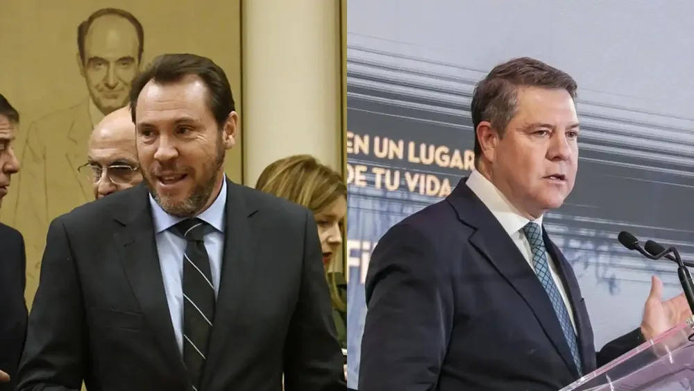 El ministro de Transportes, Óscar Puente (izda.), y el presidente de Castilla-La Mancha, Emiliano García Page