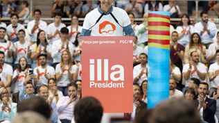El presidente del Gobierno Pedro Sánchez interviene durante un mitin del PSC.