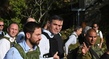 El presidente del Gobierno, Pedro Sánchez, durante su visita al kibbutz de Beeri a J´lem en 2023.