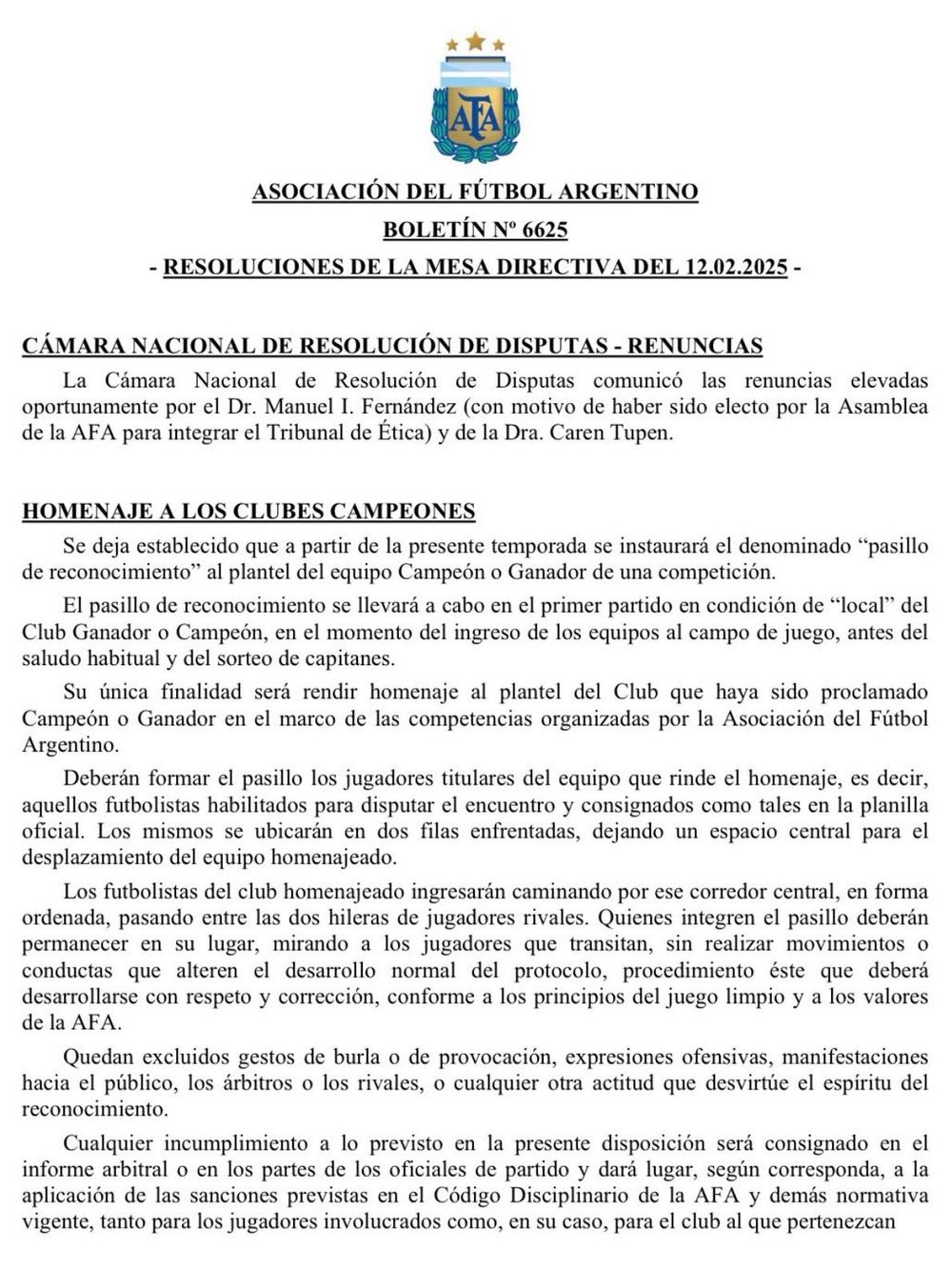 El documento modificado por AFA