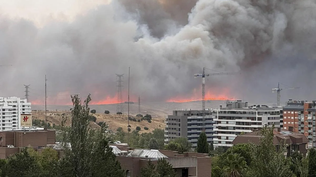 El fuego en Tres Cantos, zona de Madrid que fue afectada por un gran incendio.
