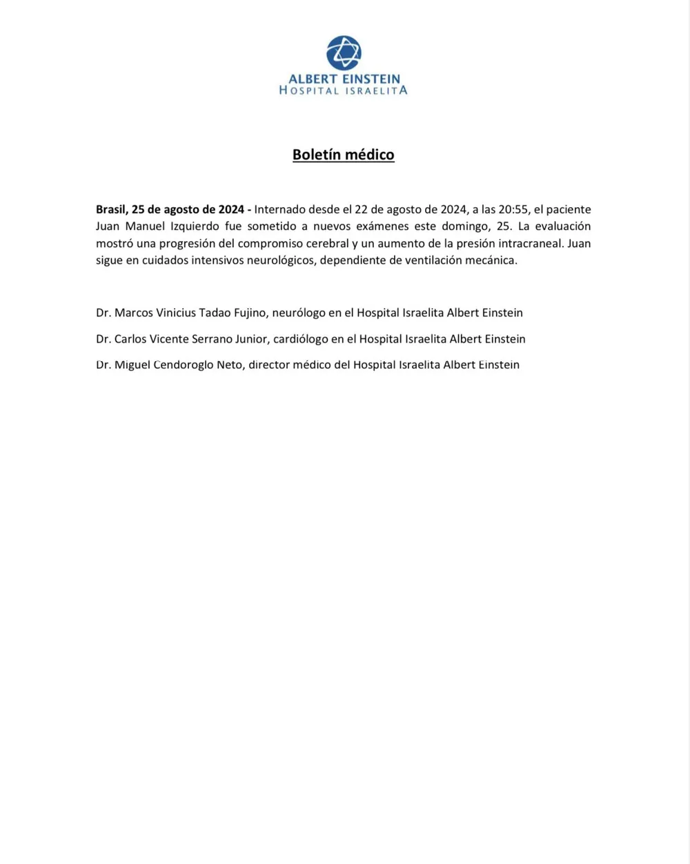 El último comunicado sobre Juan Izquierdo