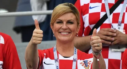 La presidenta croata en el partido contra Dinamarca