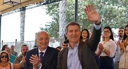 El líder del PP, Alberto Núñez Feijóo, y el presidente de la Ciudad Autónoma de Melilla, Juan José Imbroda, este miércoles