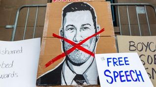 Carteles de apoyo a Jimmy Kimmel fuera de su estudio en Los Ángeles.