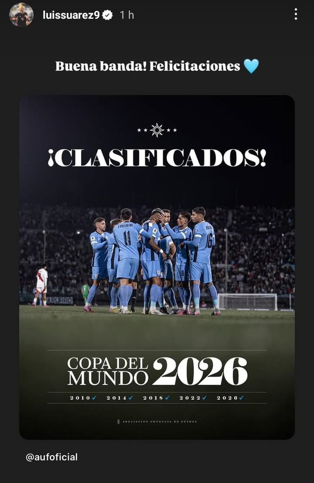Las felicitaciones de Luis Suárez a la selección uruguaya&nbsp;