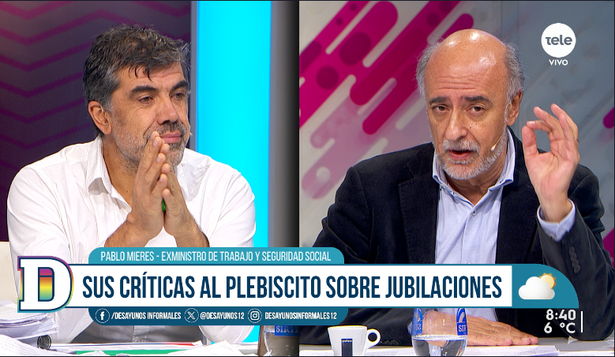 Óscar Andrade y Pablo Mieres en el debate sobre la reforma de seguridad social en Desayunos Informales (Canal 124)