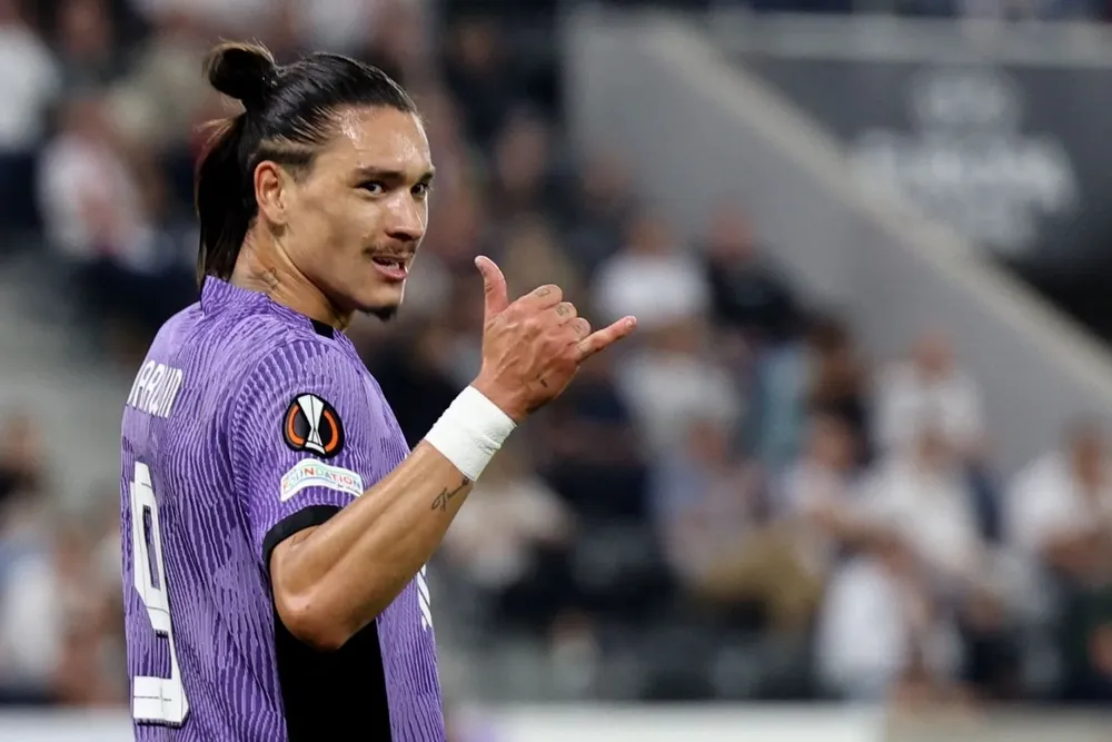 El festejo de Darwin tras su gol de penal