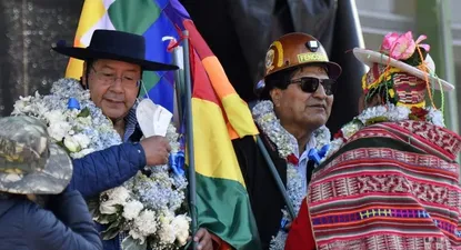 Archivo, mes de agosto. Multitudinaria marcha en La Paz, encabezada por el presidente Luis Arce, el vicepresidente David Choquehuanca y el expresidente Evo Morales