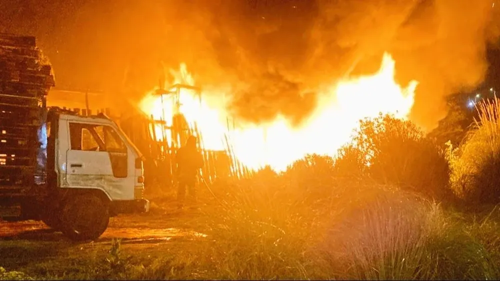 Así se veía el incendio en el aserradero