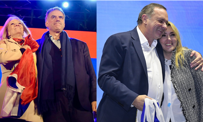 Las fórmulas presidenciales del Frente Amplio y del Partido Nacional en la noche del 30 de junio. Archivo