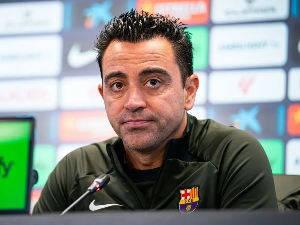 Xavi en rueda de prensa.