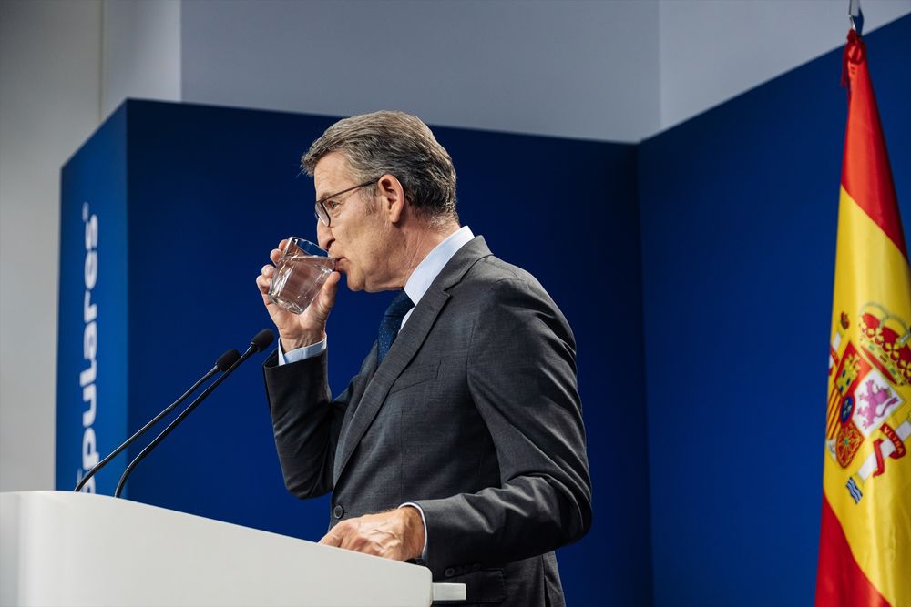 Alberto Núñez Feijóo en rueda de prensa en la sede del PP, tras el acuerdo cpn el PSOE para revovar el CGPJ