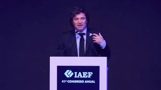 El presidente de Argentina, Javier Milei durante su intervención en el IAEF