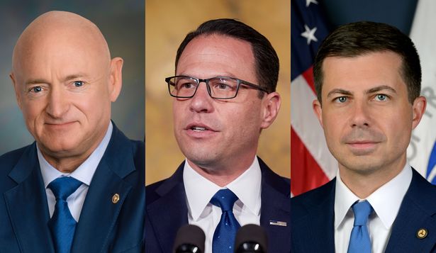 De izquierda a derecha: Mark Kelly, Josh Shapiro, Pete Buttigieg.