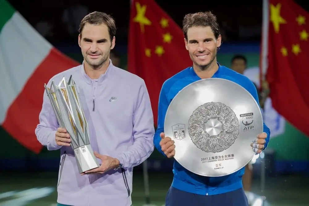 Federer y Nadal en la premiación de Shanghai