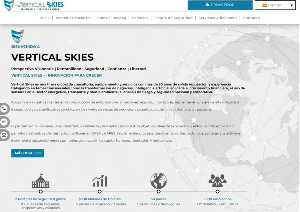 Captura de pantalla de la web de Vertical Skies