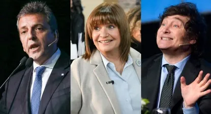 Sergio Massa, Patricia Bullrich y Javier Milei, candidatos en Argentina.