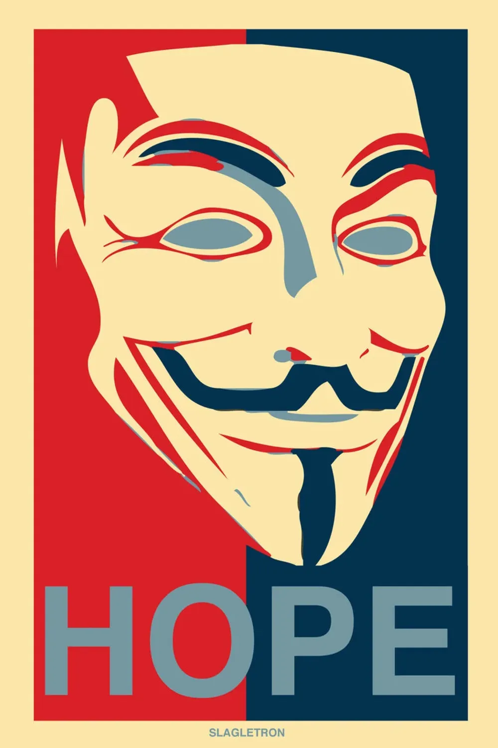 Uno de los afiches más emblemáticos de la campaña de Barack Obama con la máscara de Guy Fawkes