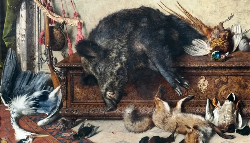 Después de la caza, un óleo sobre tela del italiano Giorgio Lucchesi