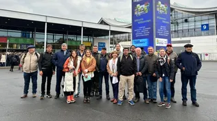 La delegación de Uruguay en uno de los accesos al predio de exposiciones en Hannover.
