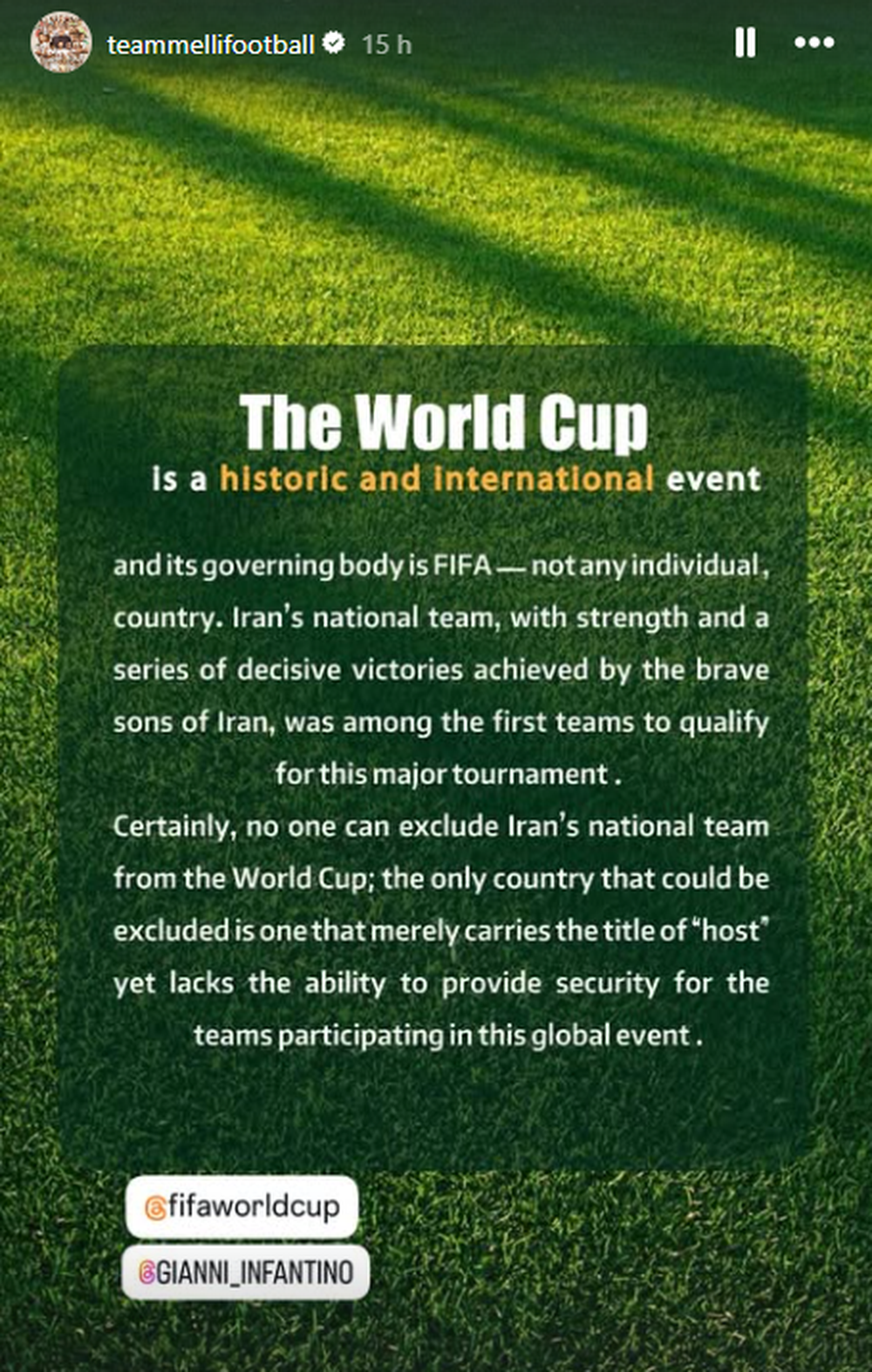 El comunicado de la selección de Irán