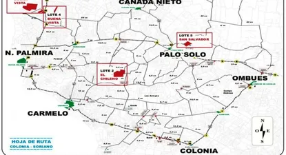 Plano ilustrativo de la ubicación de cuatro de los cinco lotes a rematar