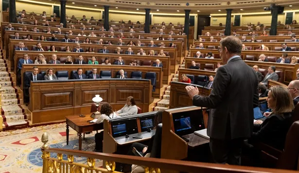 El presidente del PP, Alberto Núñez Feijóo, interviene durante una sesión de control al Gobierno.