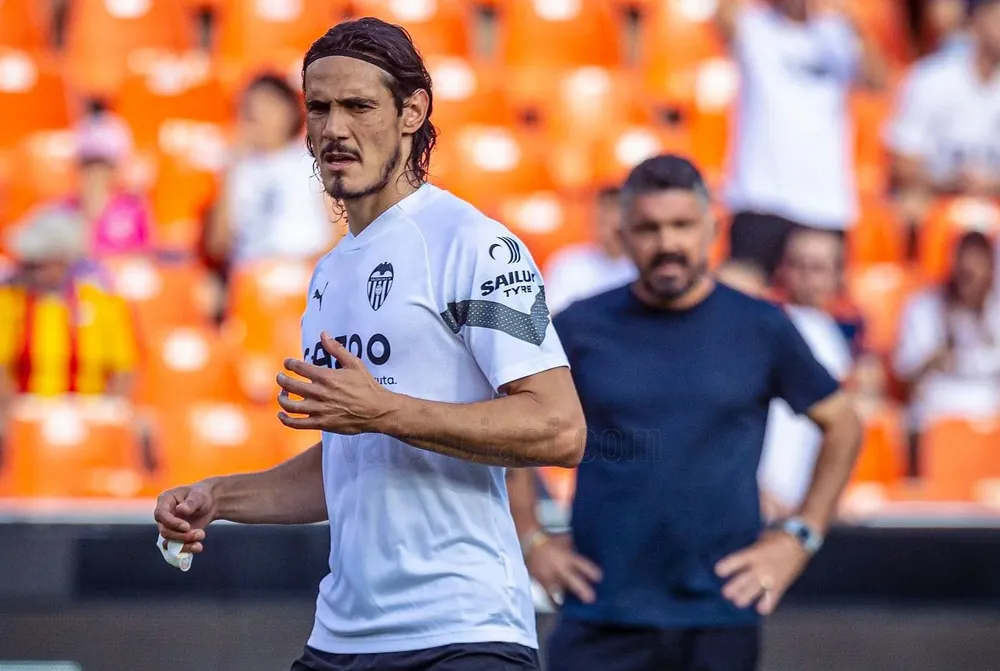 Edinson Cavani y el técnico Gattuso