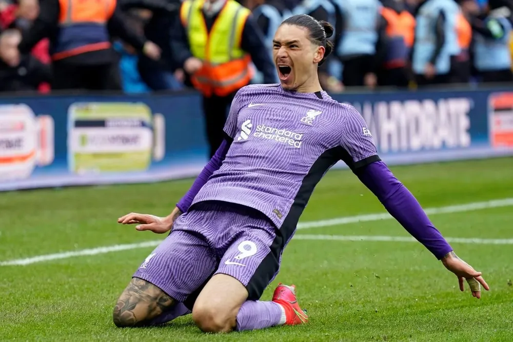 La celebración del delantero uruguayo