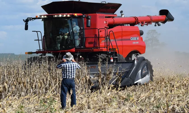 El productor y la foto inesperada, el presidente de la República cosechando maíz.