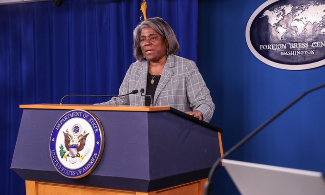 La embajadora de EEUU en la ONU, Linda Thomas-Greenfield, habló con la prensa en el inicio de la Asamblea General de las Naciones Unidas