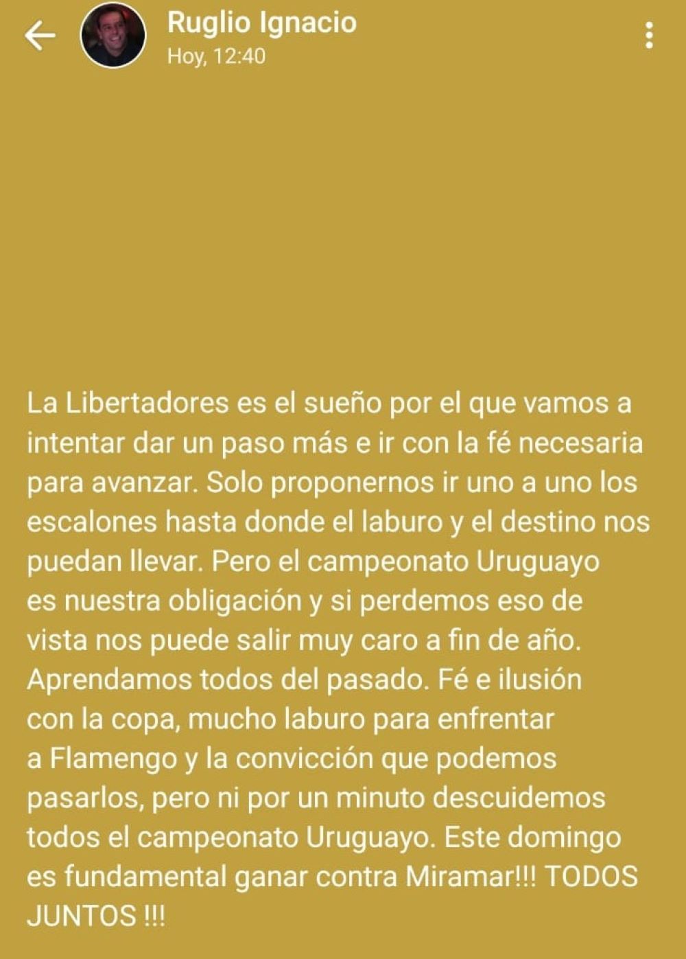 El mensaje de advertencia de Ignacio Ruglio de Pe&ntilde;arol