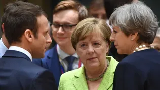 El presidente de Francia, Emmanuel Macron; la canciller alemana Angela Merkel y la primera ministra británica Theresa May