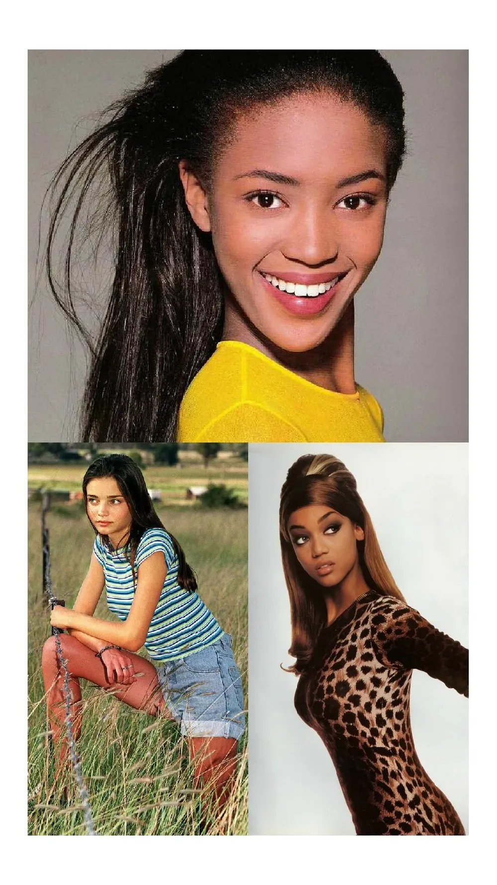 Naomi Campbell (arriba), Miranda Kerr (izquierda) y Tyra Banks (derecha) en los inicios de su carrera