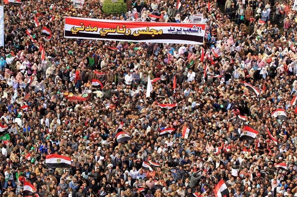Manifestantes en la plaza de Tahir en El Cairo