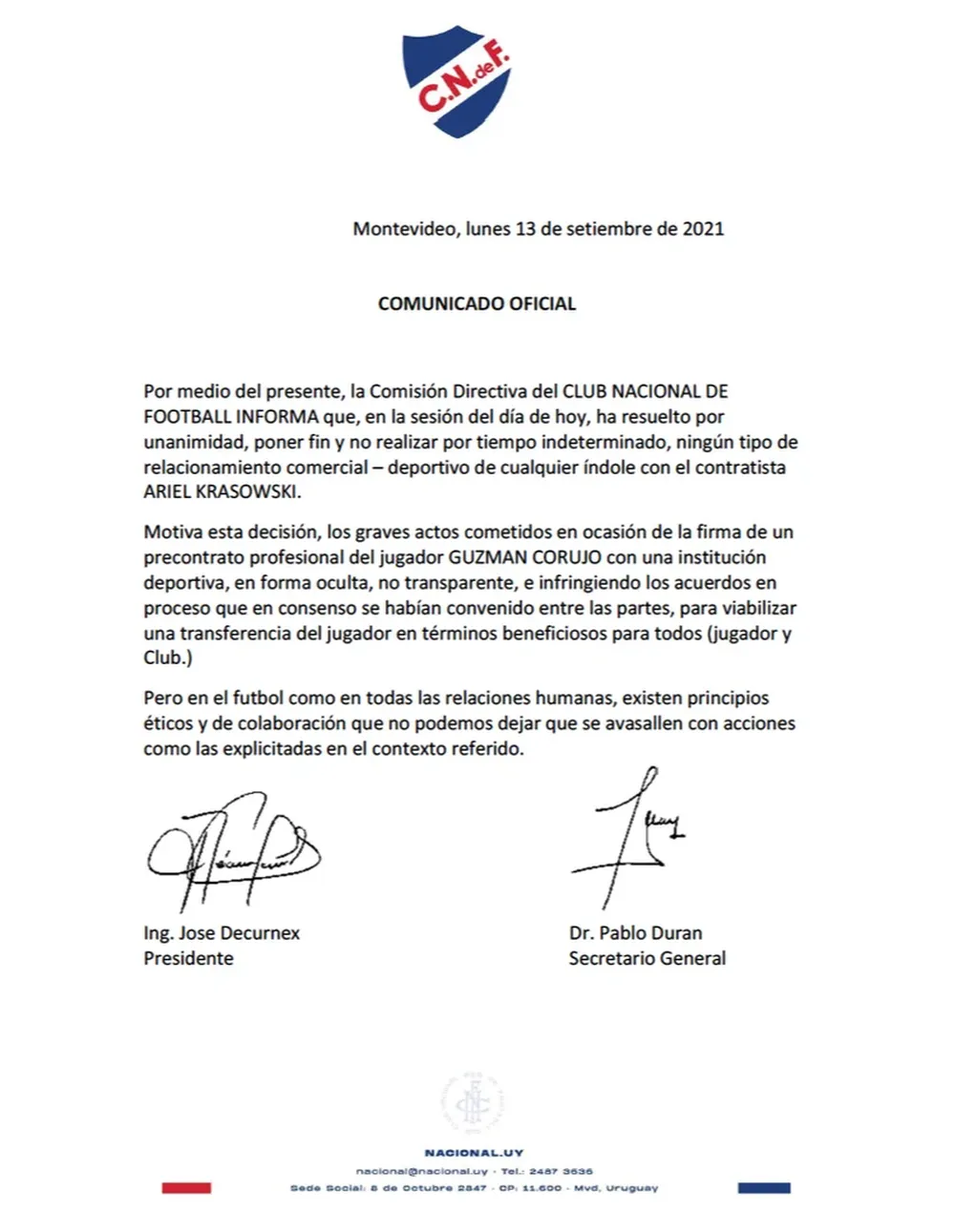 Comunicado de Nacional