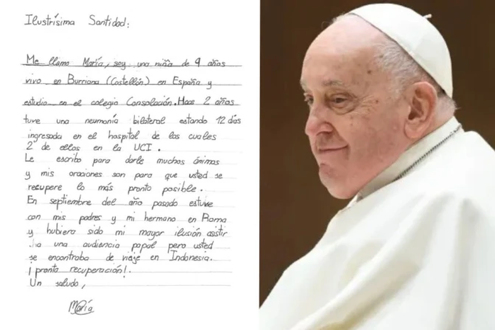 La carta escrita por María, una niña de 9 años, al Papa&nbsp;