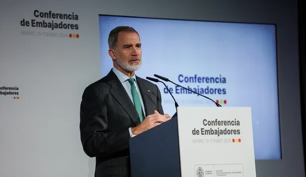 El Rey Felipe VI clausura la segunda y última jornada de la VIII Conferencia de Embajadores, en la sede del Ministerio de Asuntos Exteriores, Unión Europea y Cooperación